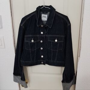 Zara Cropped Jean Jacket with Wide Sleeves